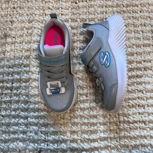 Skechers Gray and Blue Slip-On Sneakers with Velcro Strap